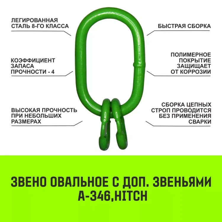 Звено овальное с доп. звеньями A-346 HITCH Т8 кл 31.5 т (SZ071398) купить в Екатеринбурге