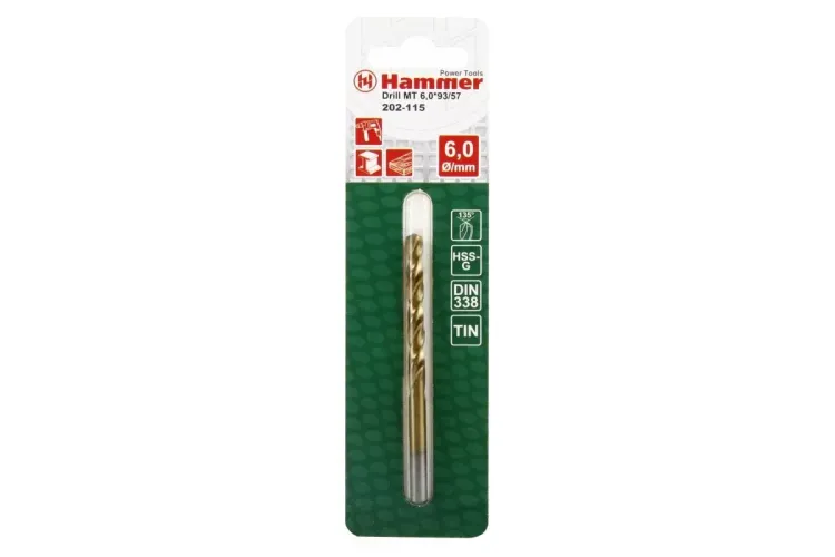 Сверло по металлу HAMMER Ф6х93мм (DR MT 6,0мм*93/57мм) купить в Екатеринбурге