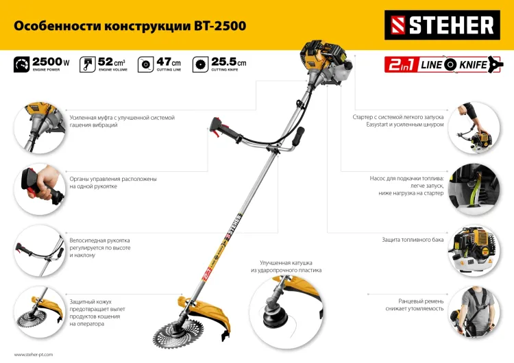 STEHER 2.5 кВт, бензиновый триммер (BT-2500) купить в Екатеринбурге