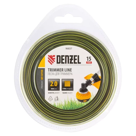 Леска для триммера двухкомпонентная квадратная, 2,0мм х 15м, блистер SkyCutter Denzel 96837 купить в Екатеринбурге