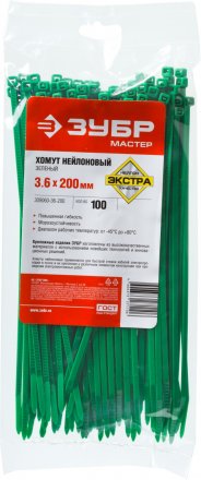 Хомуты нейлоновые ЗУБР &quot;МАСТЕР&quot; зеленые, 3,6 мм x 200 мм, 100 шт 309060-36-200 купить в Екатеринбурге