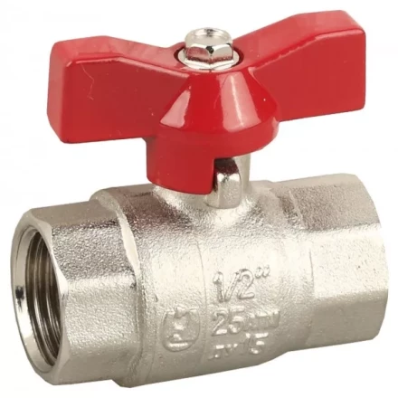 Кран ЗУБР шаровой 1/2&quot; полнопроходной &quot;мама-мама&quot;, бабочка, никелированная латунь 51353-N-1/2 купить в Екатеринбурге