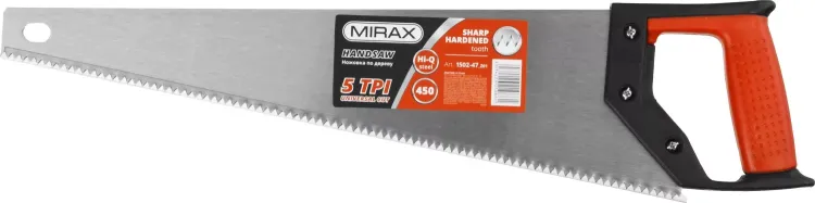 Ножовка по дереву (пила) MIRAX Universal 450 мм, 5 TPI, рез вдоль и поперек волокон, для крупных и средних заготовок 1502-47_z01 купить в Екатеринбурге