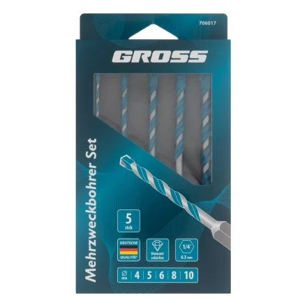 Набор сверл универсальных Gross 706017, Multipurpose PRO, 6-гр. хвостовик, 4-10мм, 5шт купить в Екатеринбурге