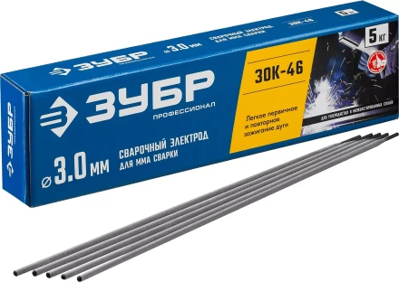 ЗУБР Д 3.0 х 350 мм, 5 кг в коробке, ЗОК-46 рутил-целлюлозный, электрод сварочный, Профессионал (40035-3.0) купить в Екатеринбурге