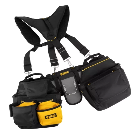 Пояс монтажника усиленный, с лямками, сумки поясные, держатель для молотка// Denzel 90290 купить в Екатеринбурге