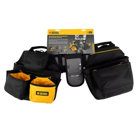 Пояс монтажника усиленный, с лямками, сумки поясные, держатель для молотка// Denzel 90290 купить в Екатеринбурге