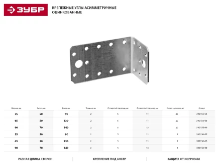Крепежный уголок ЗУБР &quot;МАСТЕР&quot; асимметричный, 90х70х140мм, 1шт 310156-90 купить в Екатеринбурге