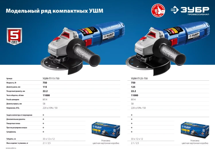 Машина углошлифовальная компактная УШМ-П125-750 серия ПРОФЕССИОНАЛ купить в Екатеринбурге
