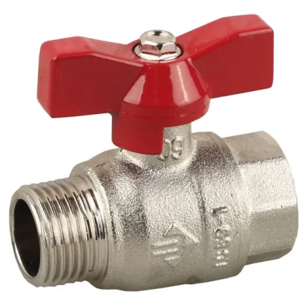 Кран ЗУБР шаровой 1/2&quot; полнопроходной &quot;мама-папа&quot;, бабочка, никелированная латунь 51354-N-1/2 купить в Екатеринбурге