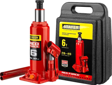 Домкрат гидравлический бутылочный &quot;RED FORCE&quot;, 6т, 216-413 мм, в кейсе, STAYER 43160-6-K 43160-6-K_z01 купить в Екатеринбурге