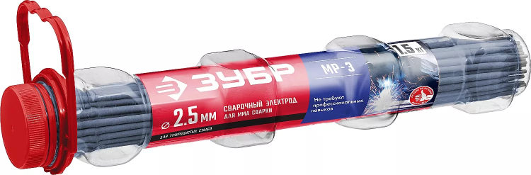 ЗУБР Д 2.5 х 350 мм, 1.5 кг в ПВХ тубе, МР-3 рутиловый, электрод сварочный (40011-2.5) купить в Екатеринбурге