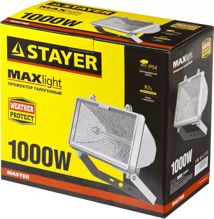 Прожектор STAYER "MASTER" MAXLight галогенный, с дугой крепления под установку, белый, 1000Вт 57105-W купить в Екатеринбурге