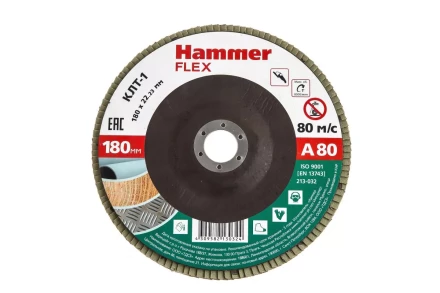 Круг Лепестковый Торцевой (КЛТ) HAMMER КЛТ 1 Ф180х22 Р80 213-032 купить в Екатеринбурге