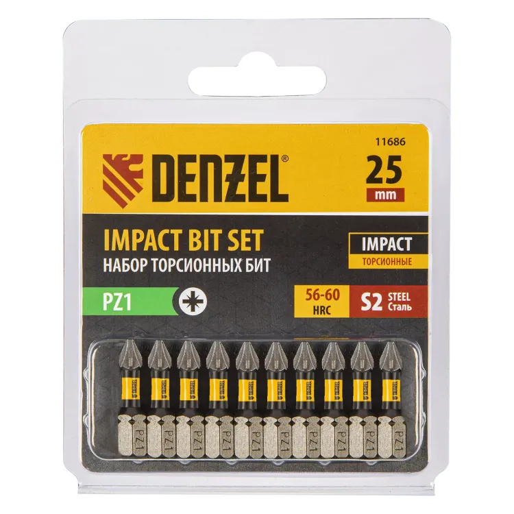 Бита IMPACT, PZ1x25 мм, лазерная обработка шлица, сталь S2, 10 шт., Е 6,3 Denzel 11686 купить в Екатеринбурге
