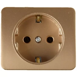 Розетка СВЕТОЗАР &quot;ГАММА&quot; с заземлением, одинарная, без вставки и рамки, цвет золотой металлик, 16А/~250В SV-54105-GM