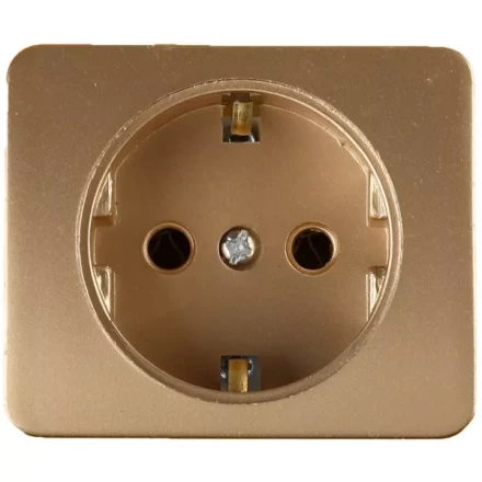 Розетка СВЕТОЗАР &quot;ГАММА&quot; с заземлением, одинарная, без вставки и рамки, цвет золотой металлик, 16А/~250В SV-54105-GM купить в Екатеринбурге