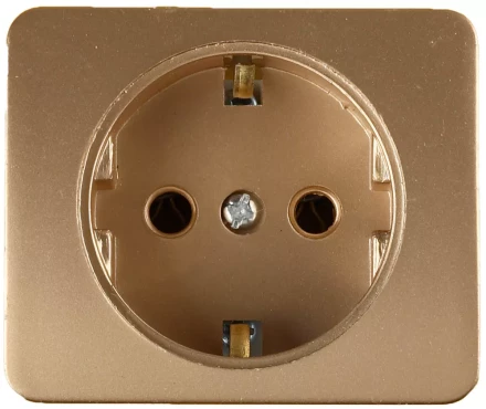 Розетка СВЕТОЗАР &quot;ГАММА&quot; с заземлением, одинарная, без вставки и рамки, цвет золотой металлик, 16А/~250В SV-54105-GM купить в Екатеринбурге
