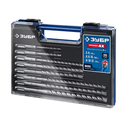 ЗУБР ПРОФИ-4Х 8 шт: 5/6х110, 6/8/10х160, 8/10/12х210 мм, набор SDS-plus буров (29313-H8-1) купить в Екатеринбурге