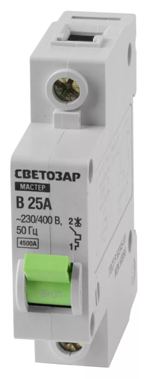 Выключатель СВЕТОЗАР автоматический, 1-полюсный, "B" (тип расцепления), 25 A, 230 / 400 В 49050-25-B купить в Екатеринбурге