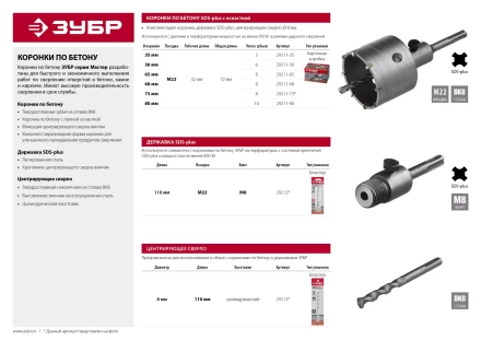 Коронка по бетону ЗУБР "МАСТЕР" с державкой SDS-Plus, 68 мм 29211-68 купить в Екатеринбурге