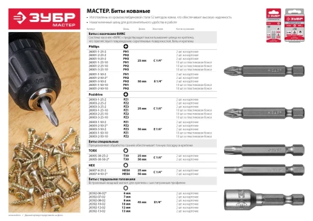 ЗУБР 2 шт, PH1, 50 мм, кованые биты (26001-1-50-2) купить в Екатеринбурге