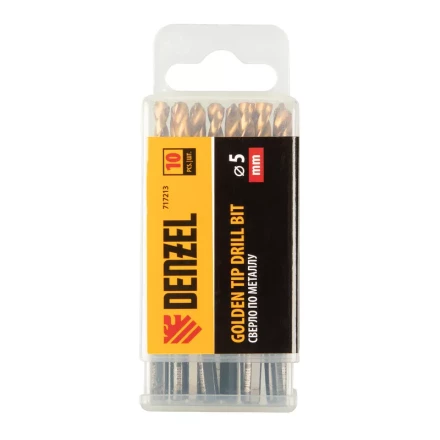 Сверло по металлу Denzel, 5 мм, HSS-Tin, Golden Tip, набор 10 шт., 717213 купить в Екатеринбурге