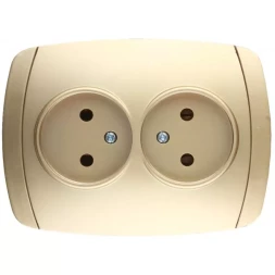 Розетка СВЕТОЗАР &quot;АКЦЕНТ&quot; двойная в сборе, без заземления, цвет золотой металлик, 16А/~250В SV-54202-GM
