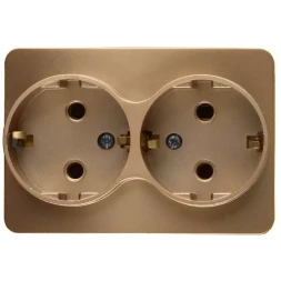 Розетка СВЕТОЗАР &quot;ГАММА&quot; с заземлением, двойная, без вставки и рамки, цвет золотой металлик, 16А/~250В SV-54107-GM