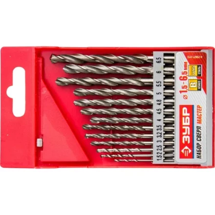 Набор ЗУБР &quot;МАСТЕР&quot;: Свёрла по металлу, цилиндрический хвостовик, быстрорежущая сталь Р6М5, 1,5-6,5мм, 13шт 4-29621-H13 купить в Екатеринбурге