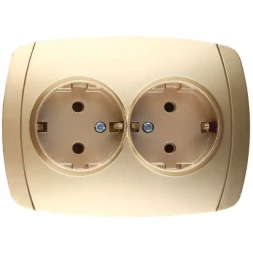Розетка СВЕТОЗАР &quot;АКЦЕНТ&quot; двойная в сборе, с заземлением, цвет золотой металлик, 16А/~250В SV-54207-GM