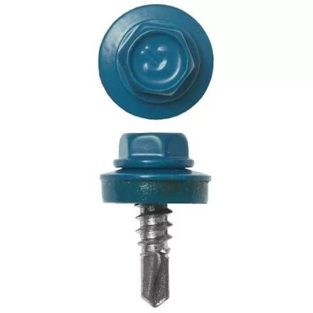 Саморезы ЗУБР окраш., RAL 5009 небесно-голуб., для крепл. кров. матер. к металл. констр., 5.5x25мм, 1800шт 4-300310-55-025-5009 купить в Екатеринбурге