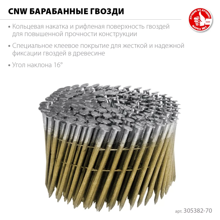 ЗУБР CNW 70 х 3.1 мм, барабанные гвозди рифленые, 4800 шт (305382-70) купить в Екатеринбурге