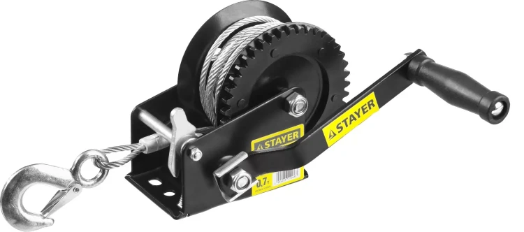 Лебедка ручная барабанная STAYER "MASTER", тяговая, тросовая, 0,7т, 8м 43112-0.7 купить в Екатеринбурге