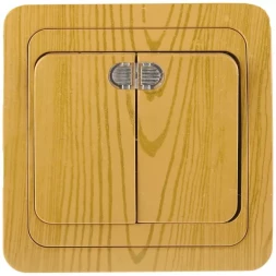 Выключатель СВЕТОЗАР "ГАММА" с подсветкой, двухклавишный, цвет ольха, 10A/~250B SV-54135-A