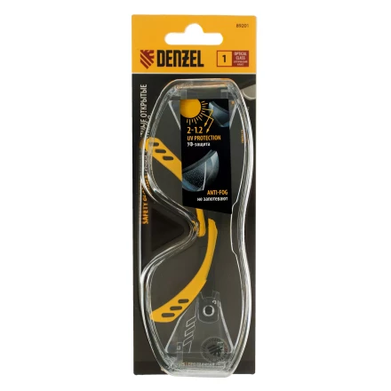 Очки защитные открытые Denzel 89201, поликарбонатные, увеличенная прозрачная линза,  регулируемые дужки купить в Екатеринбурге