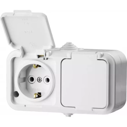 Розетка STAYER &quot;MASTER&quot; &quot;MAXIMA&quot; двухместная, с заземлением, с защитной крышкой, IP54, 16А, 220В 54307-W купить в Екатеринбурге