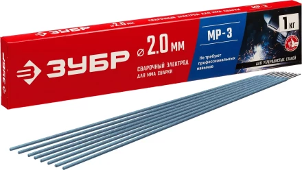ЗУБР Д 2.0 х 300 мм, 1 кг в коробке, МР-3 рутиловый, электрод сварочный (40011-2.0) купить в Екатеринбурге