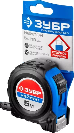 Рулетка ЗУБР &quot;НЕЙЛОН&quot;, нейлоновое покрытие, упрочненное полотно, ударопрочный обрезиненный корпус, 5м/19мм 34056-05-19_z01 купить в Екатеринбурге