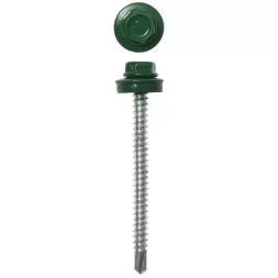 Саморезы ЗУБР &quot;ПРОФЕССИОНАЛ&quot; окраш., RAL 6002 зелен. лист, для крепл. кров. матер. к дерев. обреш., 4.8х50мм, 1200шт 4-300310-48-050-6002