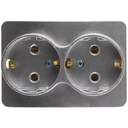 Розетка СВЕТОЗАР &quot;ГАММА&quot; с заземлением, двойная, без вставки и рамки, цвет светло-серый металлик, 16А/~250В SV-54107-SM