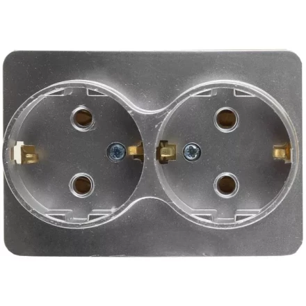 Розетка СВЕТОЗАР &quot;ГАММА&quot; с заземлением, двойная, без вставки и рамки, цвет светло-серый металлик, 16А/~250В SV-54107-SM купить в Екатеринбурге