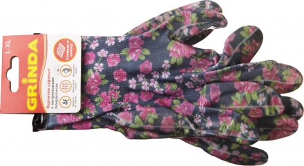 Перчатки GRINDA садовые, прозрачное нитриловое покрытие, размер L-XL, черные 11297-XL купить в Екатеринбурге