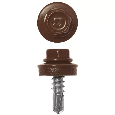 Саморезы ЗУБР &quot;ПРОФЕССИОНАЛ&quot; окраш., RAL 8017 шокол.-коричн., для крепл. кров. матер. к металл. констр. , 5.5x25мм, 1800шт 4-300310-55-025-8017 купить в Екатеринбурге