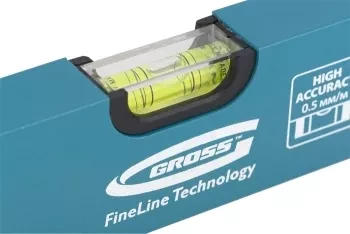 Уровень алюминиевый усиленный 400 мм толщина профессиональный 2 мм 3 глазка  GROSS 33624 купить в Екатеринбурге