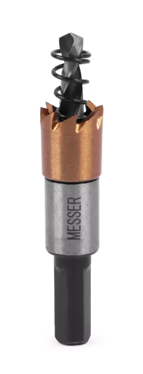 HSS-TiN коронка MESSER  15мм с центр. сверлом и толкающей пружиной для  лист. материала  до 2 мм ц/х купить в Екатеринбурге