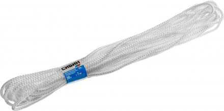Шнур вязаный полипропиленовый СИБИН с сердечником, белый, длина 20 метров, диаметр 7 мм 50257 купить в Екатеринбурге