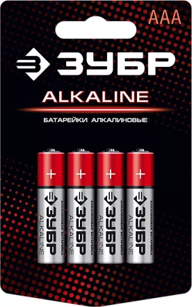 Батарейка &quot;ЗУБР&quot; &quot;ALCALINE&quot; щелочная (алкалиновая), &quot;AAA&quot;, 1,5В, 4шт 59221-4C купить в Екатеринбурге