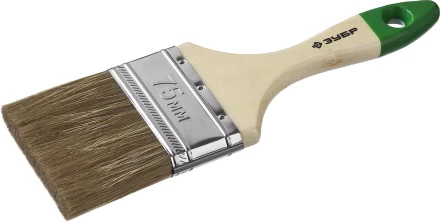Кисть плоская  ЗУБР &quot;ЛАЗУРЬ-МАСТЕР&quot;, смешанная щетина, деревянная ручка, 75мм 4-01009-075 купить в Екатеринбурге