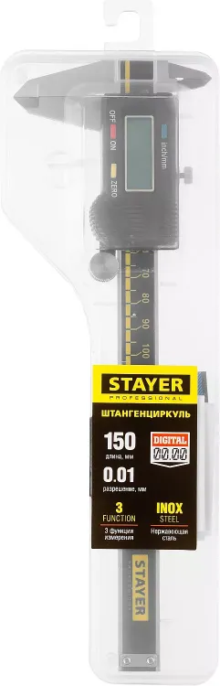 Штангенциркуль STAYER "PROFESSIONAL" электронный, направляющая из закаленной нержавеющей стали, шаг измерения 0,01мм, пластик корпус, 150мм 34410-150 купить в Екатеринбурге